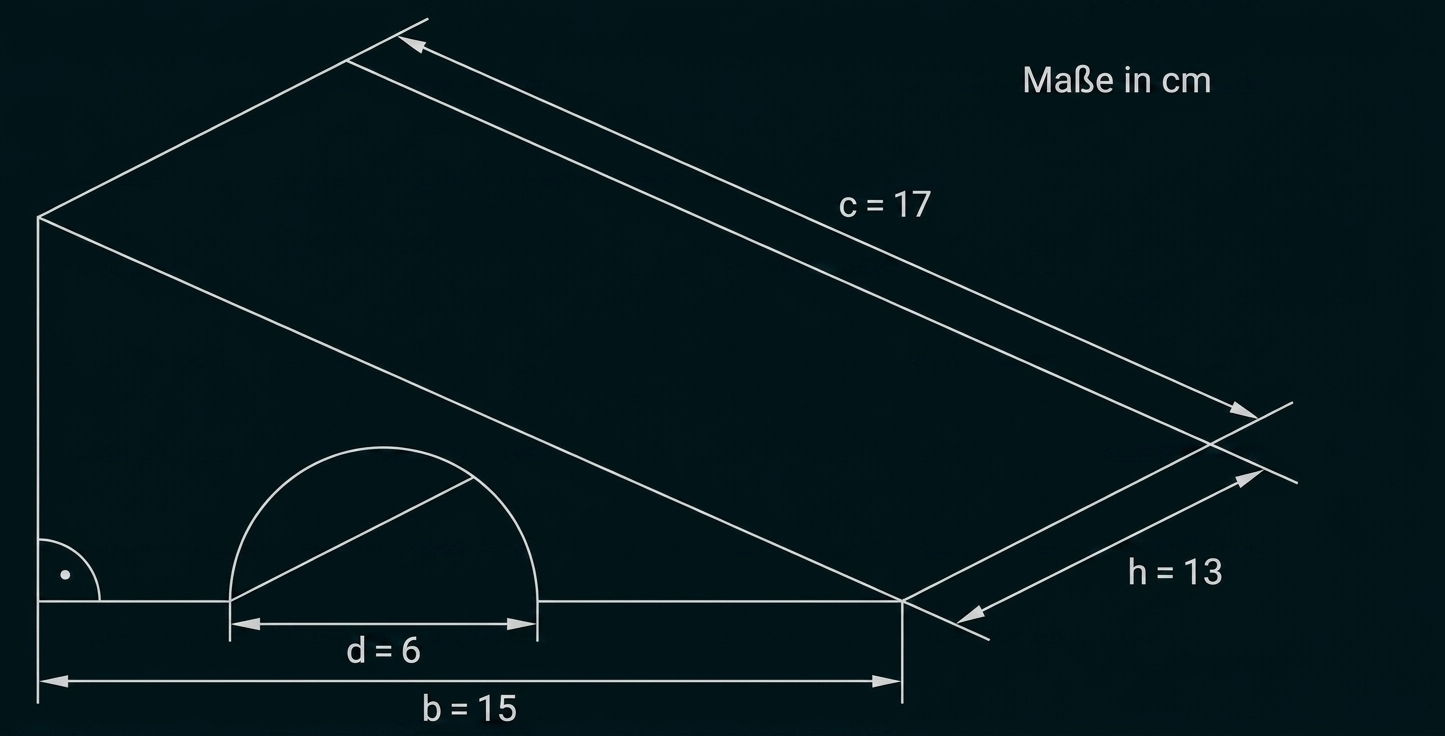 Geometrische Skizze eines Körpers mit Maßen in cm und beschrifteten Seitenlängen.